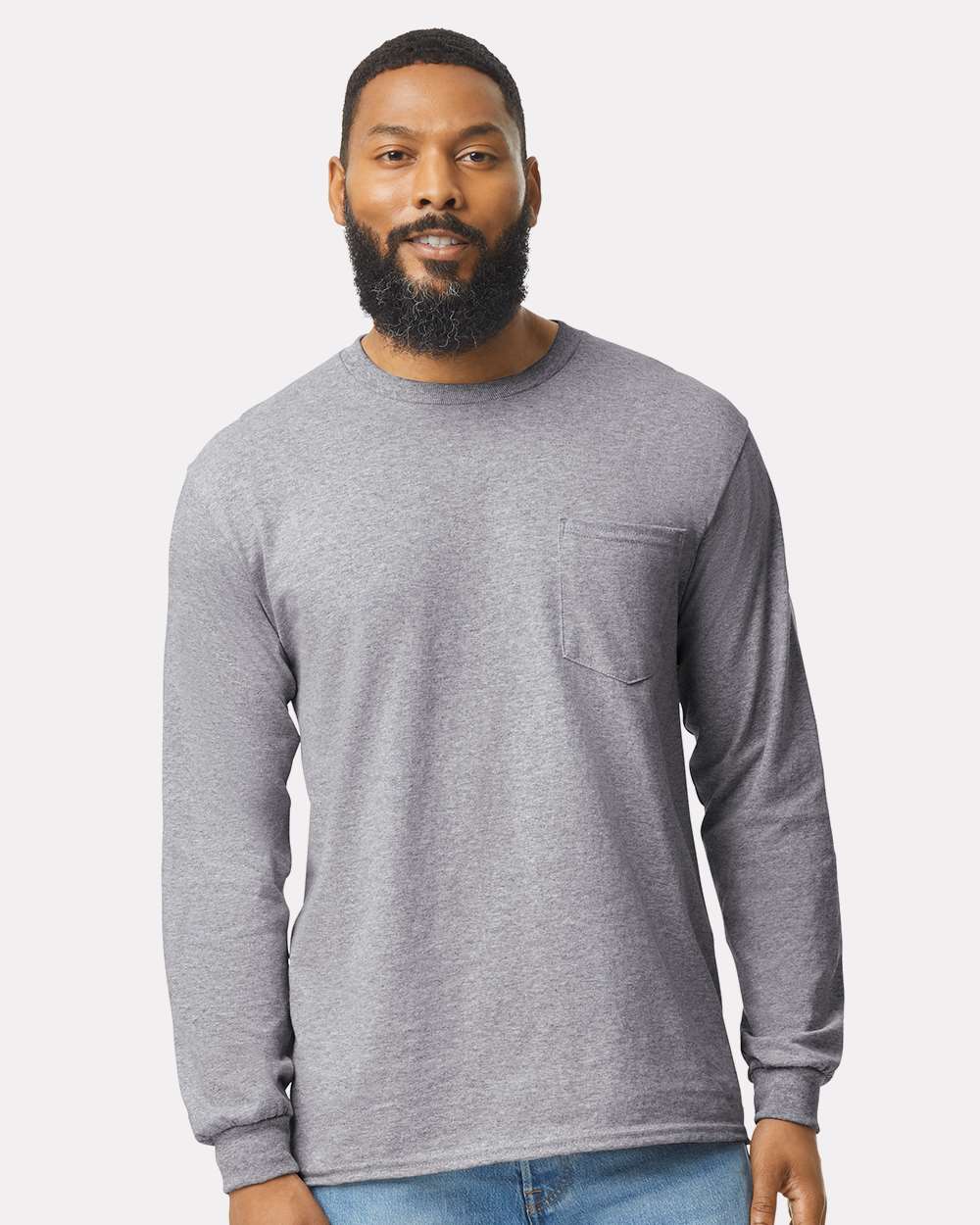 Gildan Ultra Cotton Crewneck Long Sleeve Pocket T-Shirt For Workwear and Custom Printing