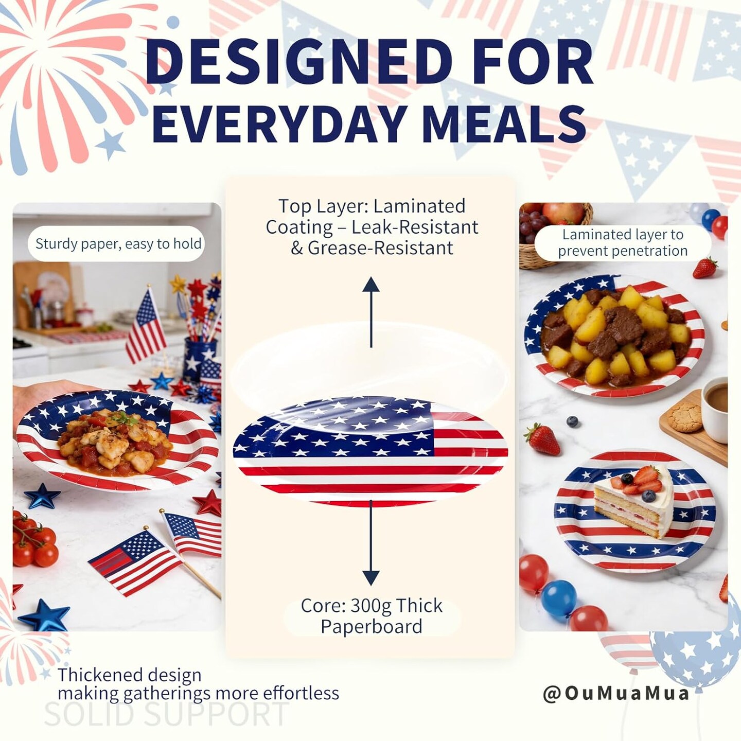 50PCS American Flag Patriotic Party Tableware Set for 25 Guests – Red, White & Blue Disposable 7" & 9" Plates for 4th of July, Independence Day, Veterans Day & Election Day Decorations