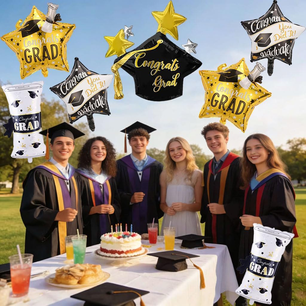 Graduation Party Balloons – Class of 2026 Graduation Cap, Diploma & Star Foil Balloon Set for Graduation Decorations & Celebration Backdrops