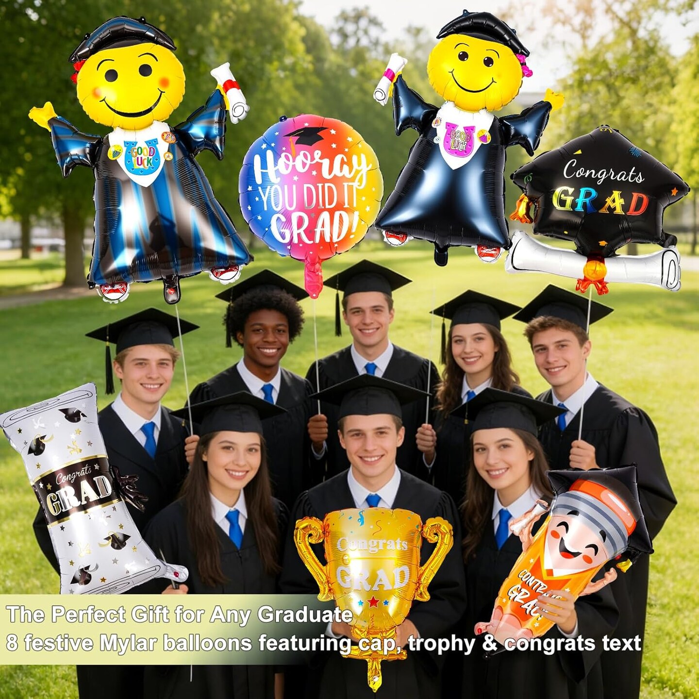 Graduation Party Balloons – 8-Piece 2026 Graduation Foil Balloon Set, Cap, Diploma & Congrats Grad Foil Balloons for Class of 2026 High School & College Senior Celebration