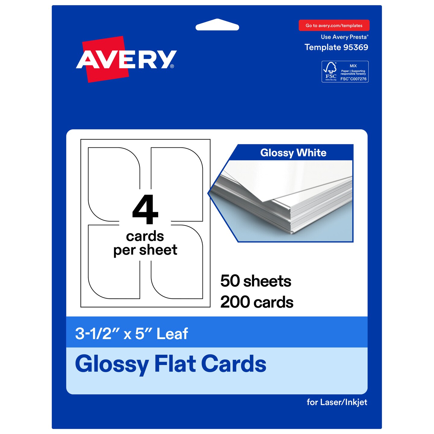 Avery Printable Leaf Flat Cards, 3-1/2" x 5", Glossy White Cardstock, Print-to-The-Edge, Laser/Inkjet Printable, 40 Total, Great for Product Branding, Marketing, and More