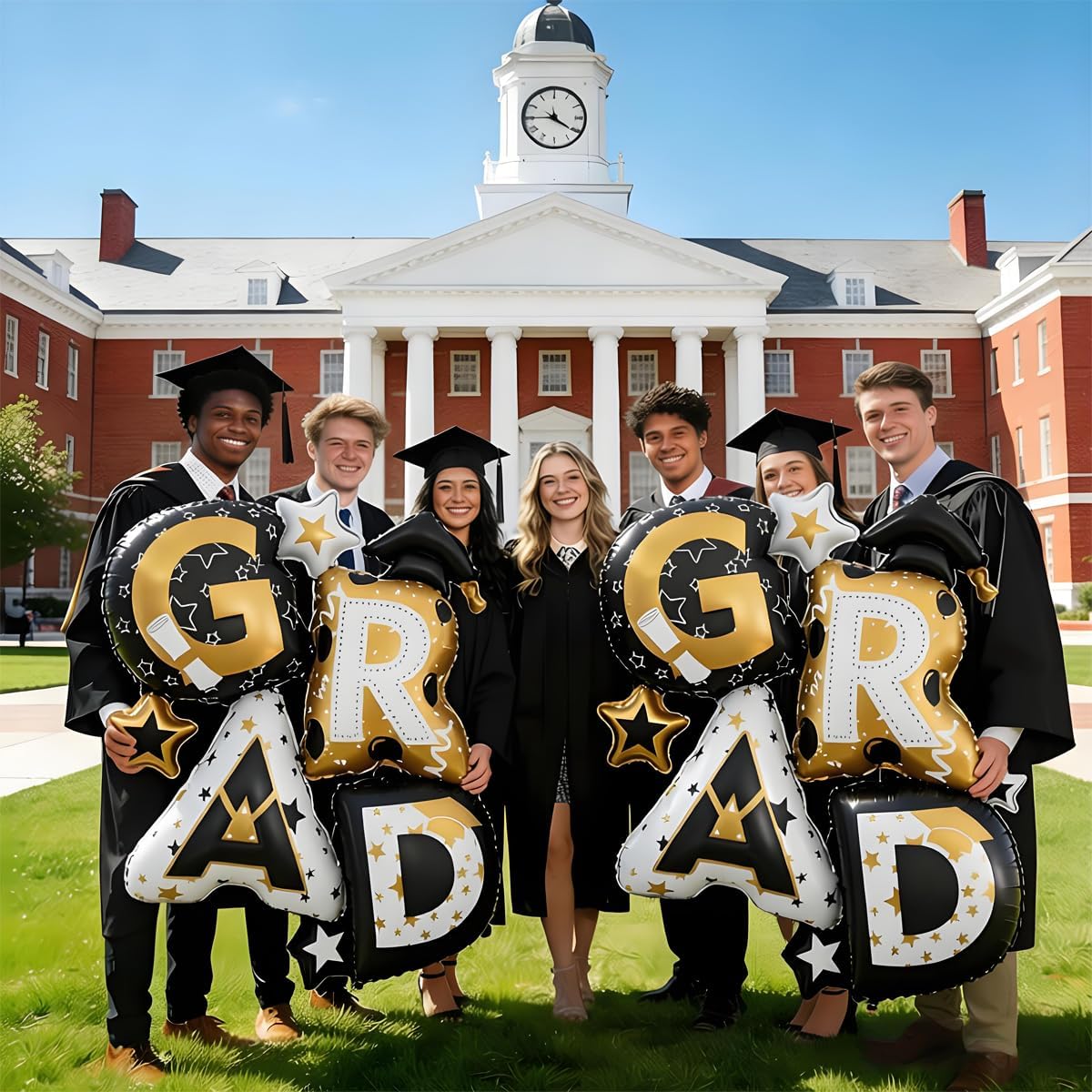 Graduation Party Balloons – 2PCS Giant “GRAD” Foil Letter Balloons Black & Gold Class of 2026 Graduation Decorations for Photo Backdrops & Party Supplies