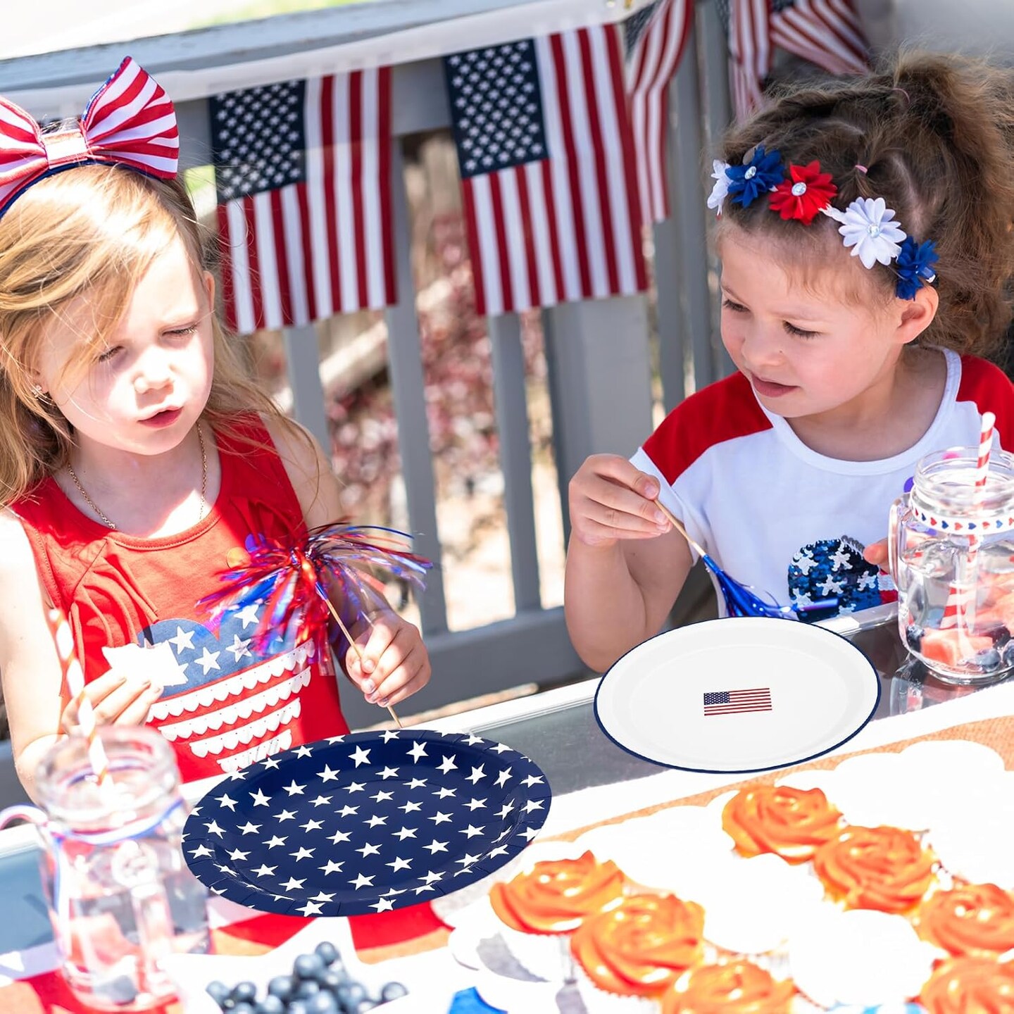 50PCS 250th Anniversary Patriotic Paper Plates Set – Red, White & Blue Star and American Flag Disposable 7” & 9” Plates for 4th of July, Independence Day & Memorial Day Party Decorations