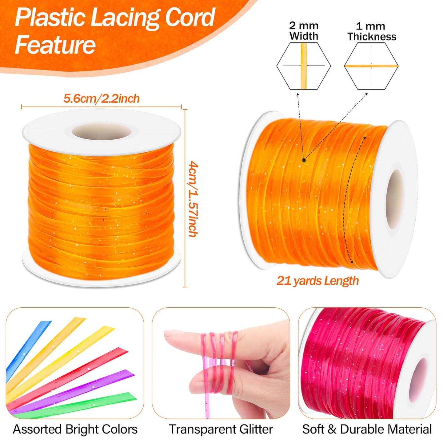 6 Pack Lanyard String Kit, Plastic Lacing Cord Gimp String Lanyard Weaving Kit for Boondoggle, Bracelets, Keychains, Crafts (Glitter)
