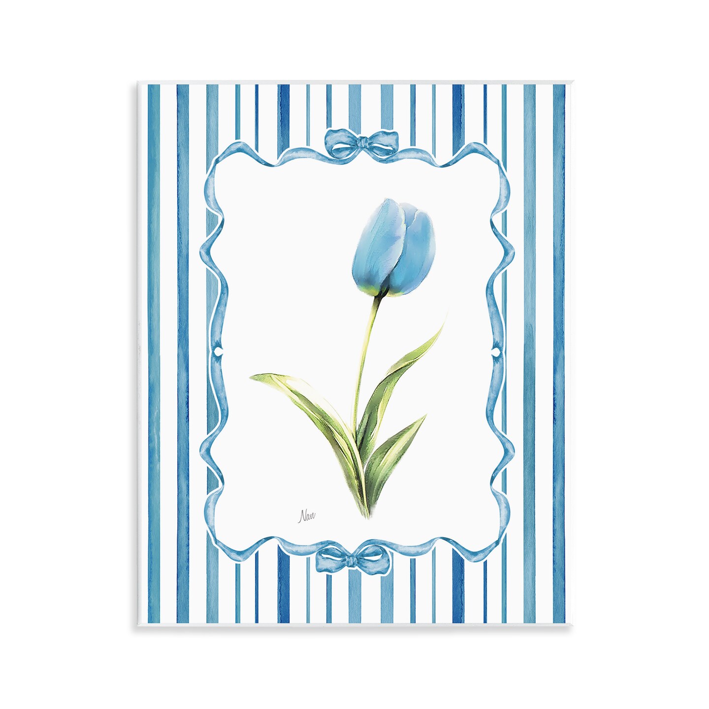 Stupell Industries Blue Tulip & Ribbon Border Wall Plaque, design