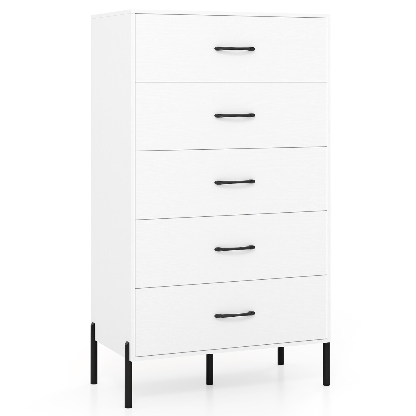 28 Inch Tall 5 Drawer Chest with Metal Legs, Spacious Storage Organizer Cabinet for Clothes, Books, Cosmetics for Bedroom and Living Room