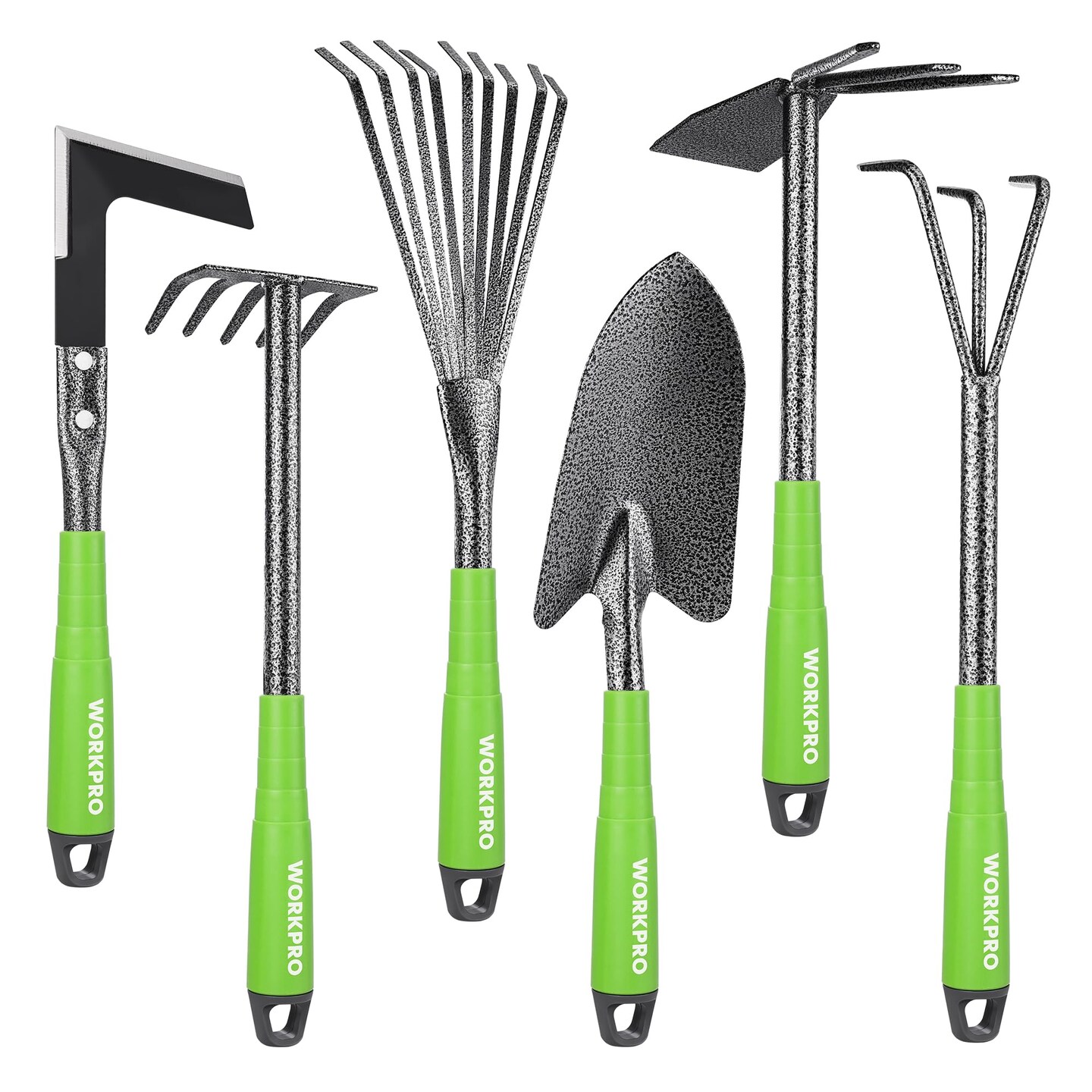 6-Piece Garden Tool Set, Heavy Duty Gardening Hand Tools with Soft Rubber Handle, Including Trowel, Rakes, 2-in-1 Hoe and Crack Weeder, Ideal Gardening Gifts for Men and Women