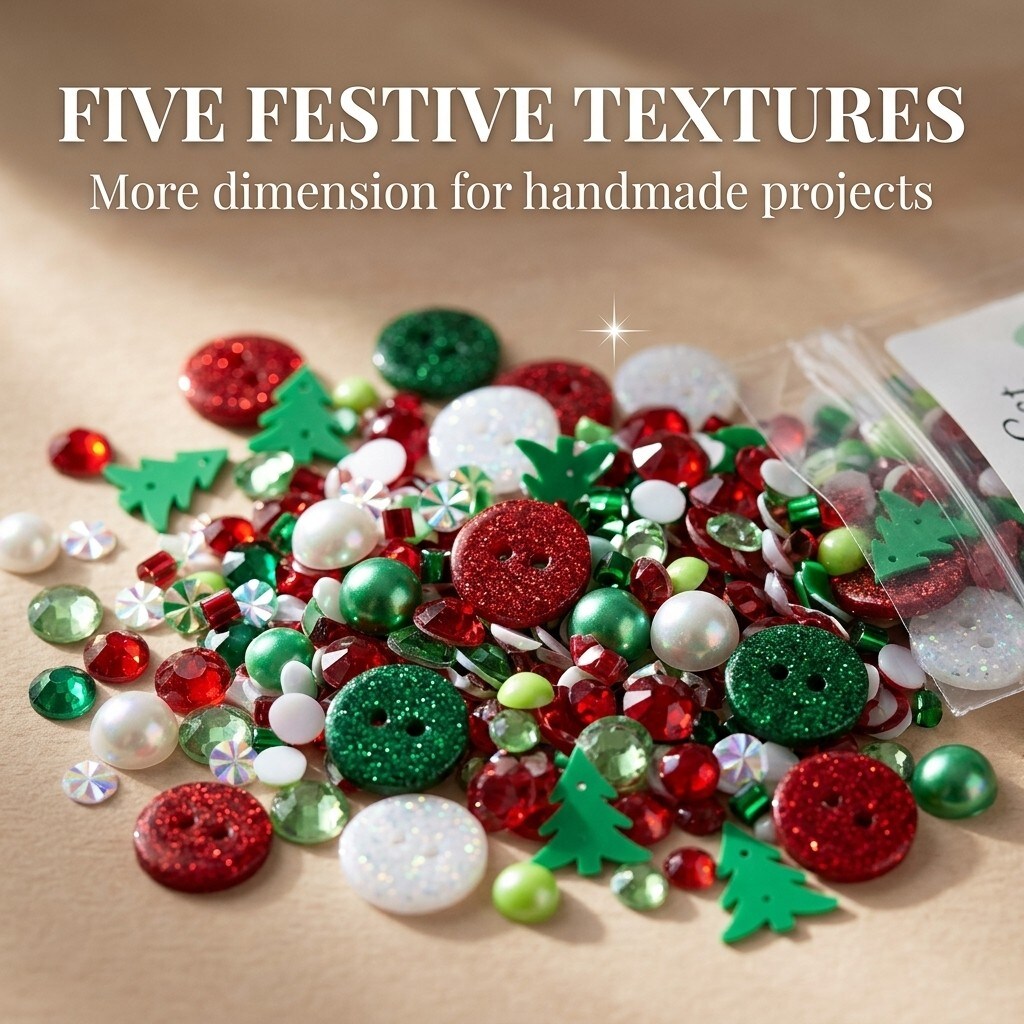 Christmas Craft Embellishment Bundle – 6-Pack Holiday Buttons, Beads & Sequins