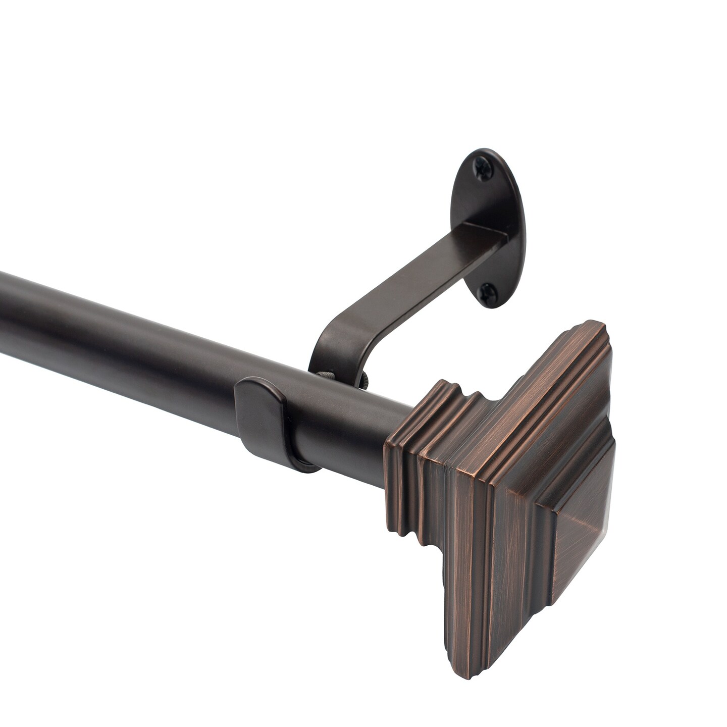 Threadmade Home Florence Single Curtain Rod with Stacked Square Finial, Antique Bronze - 48"W x 86"L