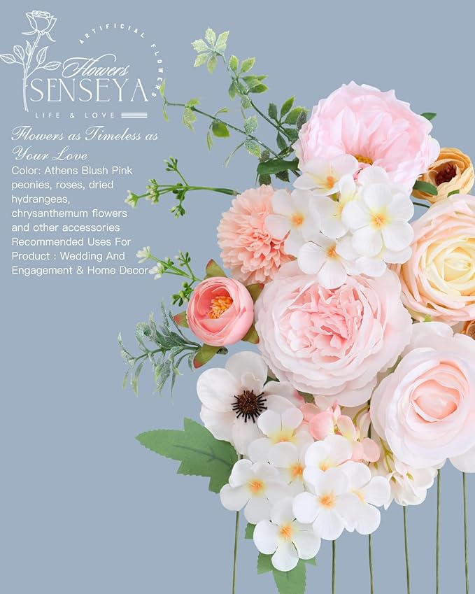 Senseya Blush Pink Artificial Flowers Combo - 24pc Silk Roses, Peonies & Dahlias with Stems for DIY Wedding Bouquets, Centerpieces & Baby Shower Decor - Designer Floral Box by Mark de Ruijter