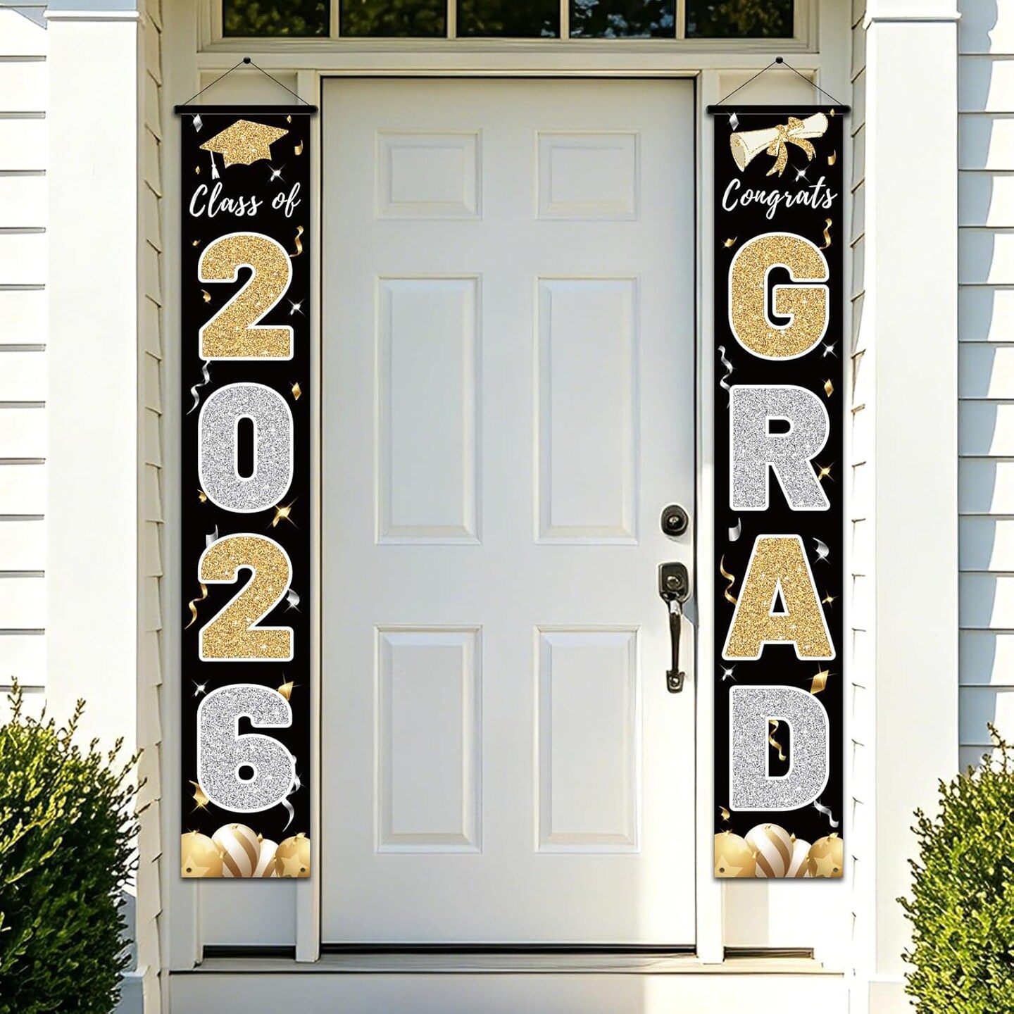 Graduation Party Decoration – Black Class of 2026 Congrats Grad Porch Banner, 72×12 Inch Indoor & Outdoor Graduation Door Sign for Elegant Party Decor