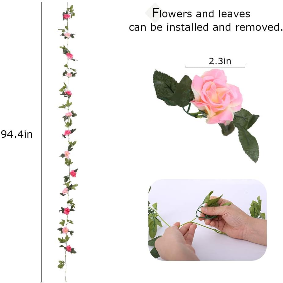 4-Pack (28.8 Ft) Artificial Silk Rose Flower Vines – Red Fake Garland for Wedding Arch, Backdrop, Room & Party Decoration