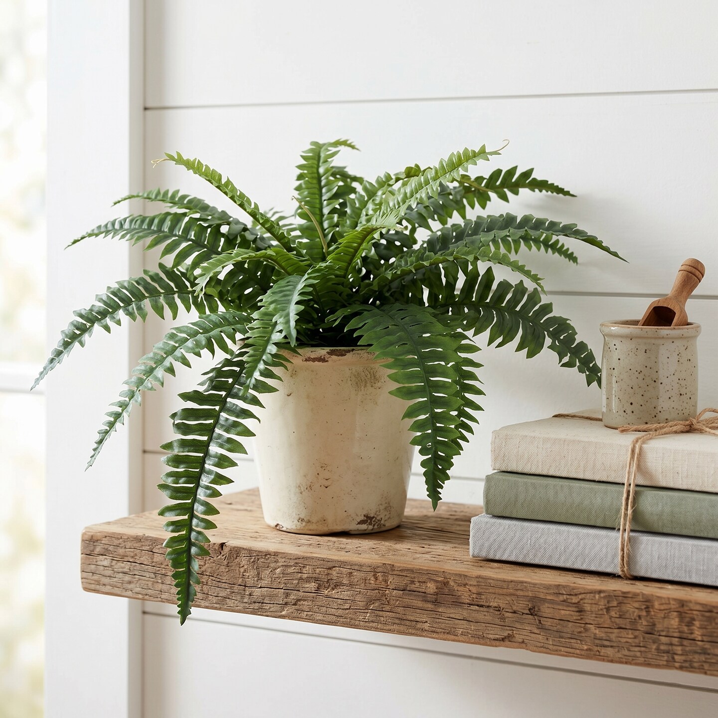 28" Artificial Boston Fern Bush — 25 Silk Fronds, UV-Safe Faux Greenery for Shelves, Planters & Cozy Corners | Floral Home
