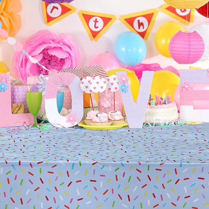 3 Pieces Sprinkle Table Cloth Disposable Plastic Confetti Tablecloth 108 x 54 Inches Rectangle Baby Sprinkle Decorations for Girls Boys Birthday Wedding Baby Shower Party Supplies Favor (Blue)