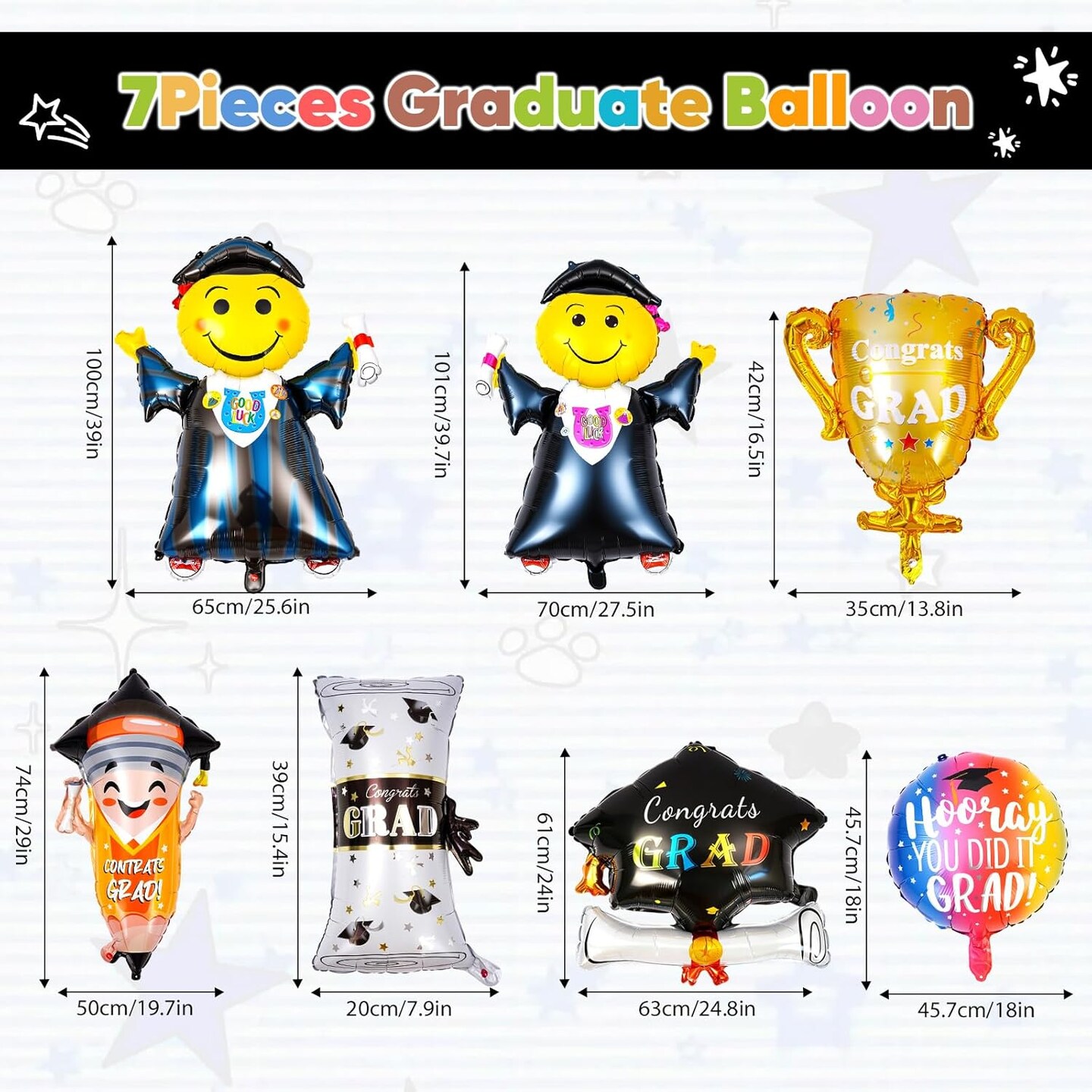 Graduation Party Balloons – 8-Piece 2026 Graduation Foil Balloon Set, Cap, Diploma & Congrats Grad Foil Balloons for Class of 2026 High School & College Senior Celebration
