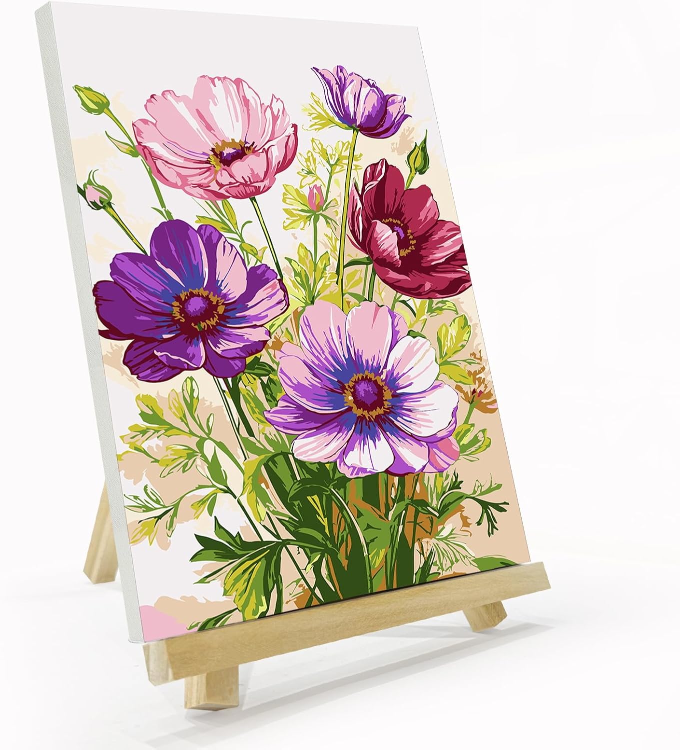 Paint by Numbers Kit for Adults with Frame & Easel, 8x12 Inch Floral DIY Acrylic Painting Set – Framed Canvas Art Kit for Beginners & Home Wall Décor Gift