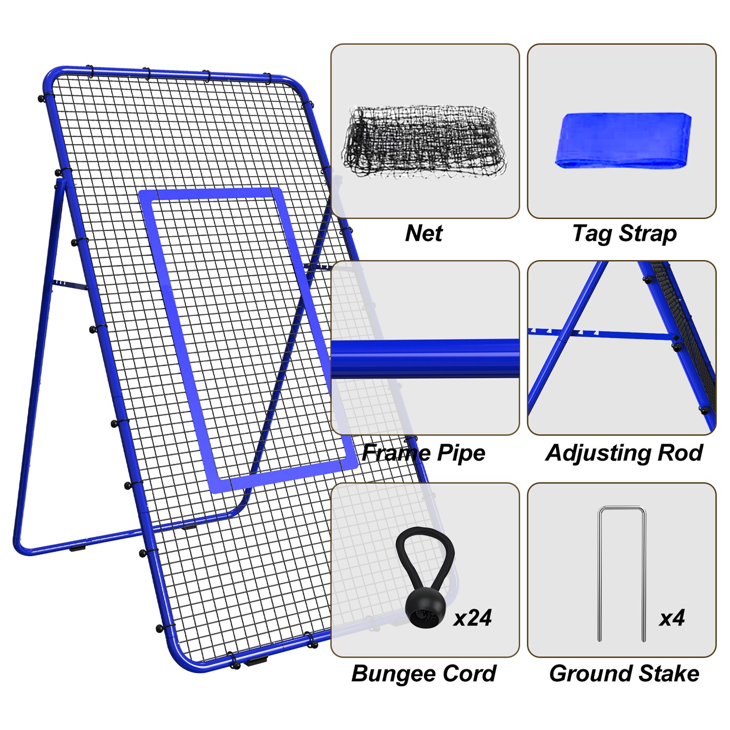 Blue Multi-Sport Rebound Trainer Net, Volleyball & Soccer Practice Rebounder for Indoor/Outdoor