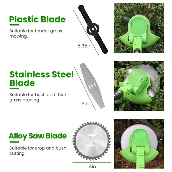 Cordless Grass Trimmer 12V Rechargeable Lawn Mower – Adjustable Electric Weed Wacker with 3 Blade Types