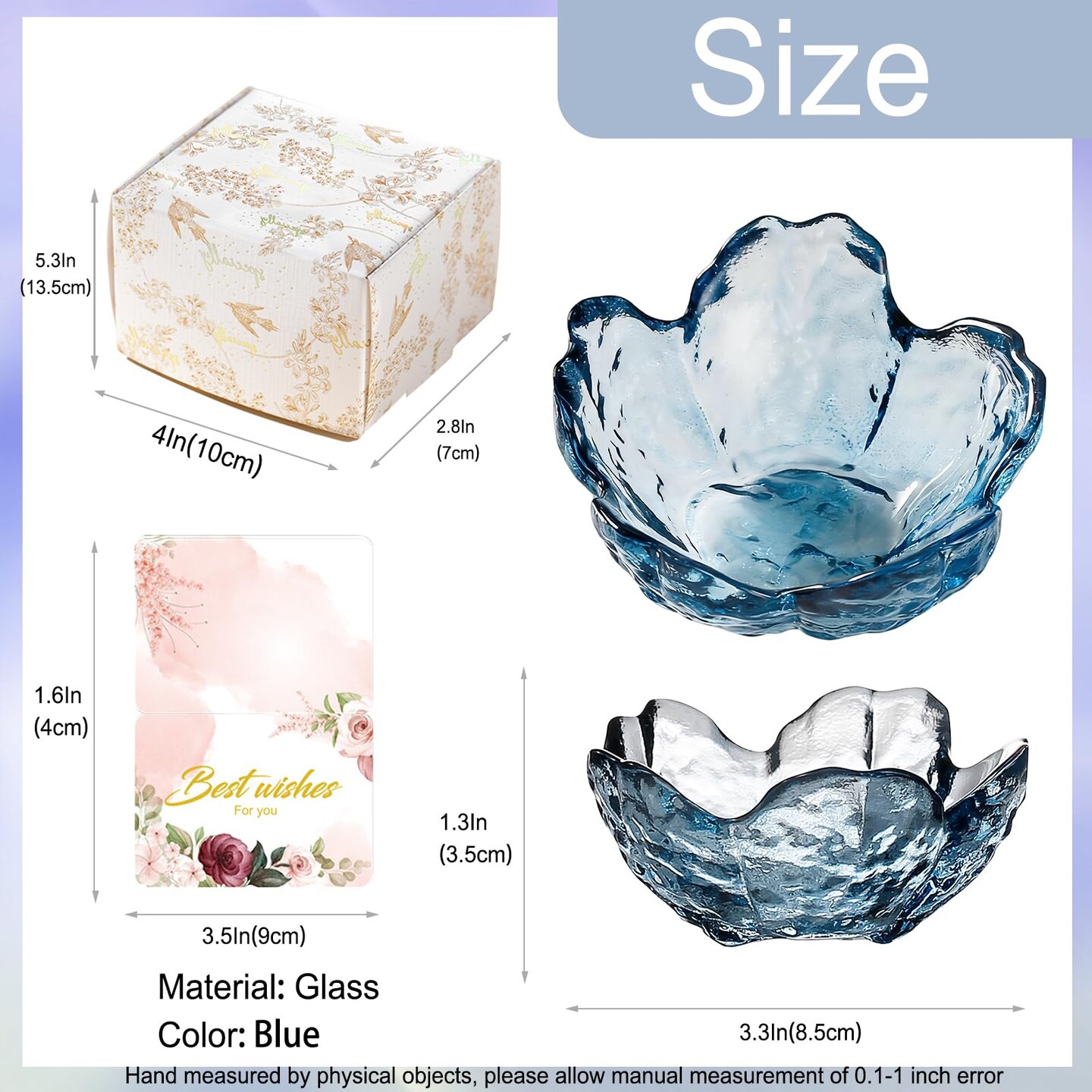 Blue Flower Glass Ring Dish Jewelry Tray Ring Holder Dish Cute Room Decor Vanity Organizer for Nightstand or Bathroom Aesthetic Trinket Dish Gift for Wife Mom Daughter