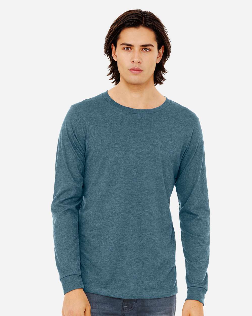 BELLA + CANVA Heather CVC Long Sleeve Crewneck T-Shirt for Layering Style & Custom Print Essential Tee