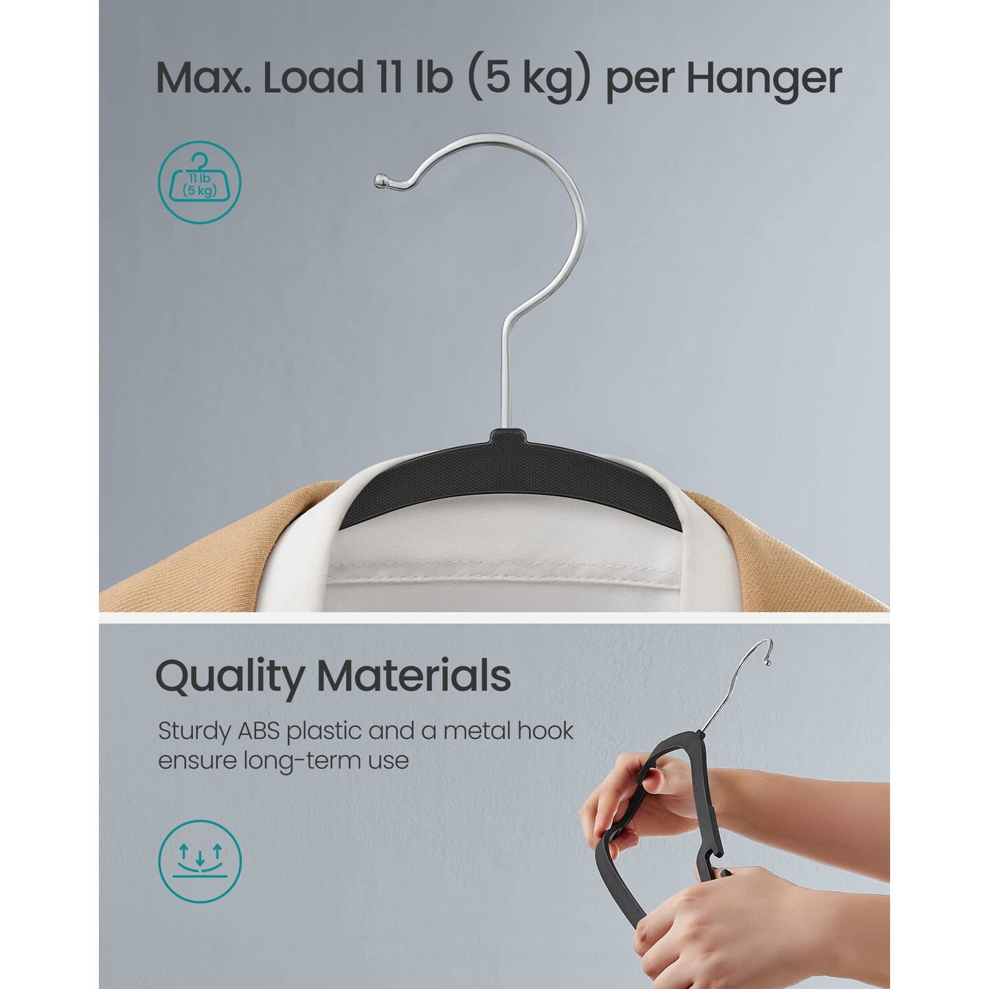 50 Pack Slim Clothes Hangers Non Slip Plastic Coat Hangers 360° Swivel Hook Space Saving Ink Black