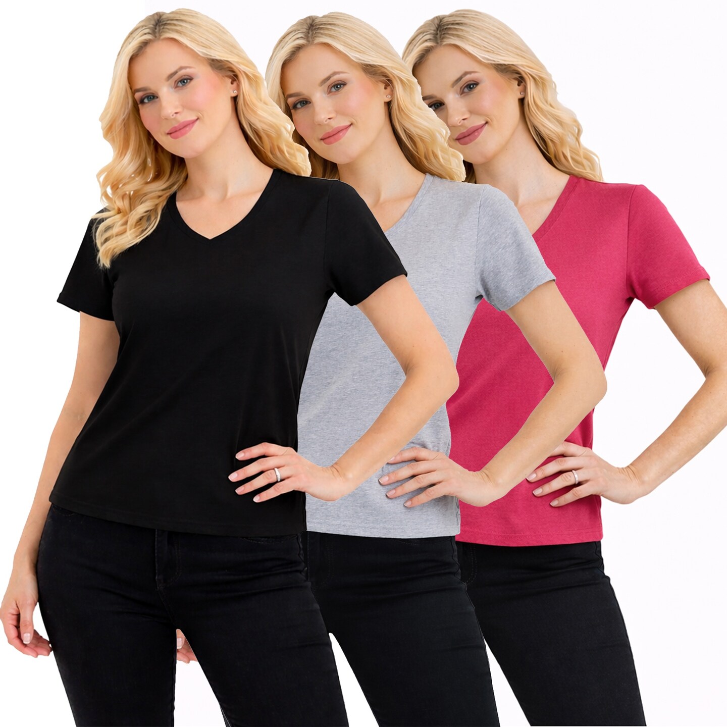 Galaxy Divatee Women’s Relaxed Fit V-Neck Short Sleeve T-Shirt-3 Pack