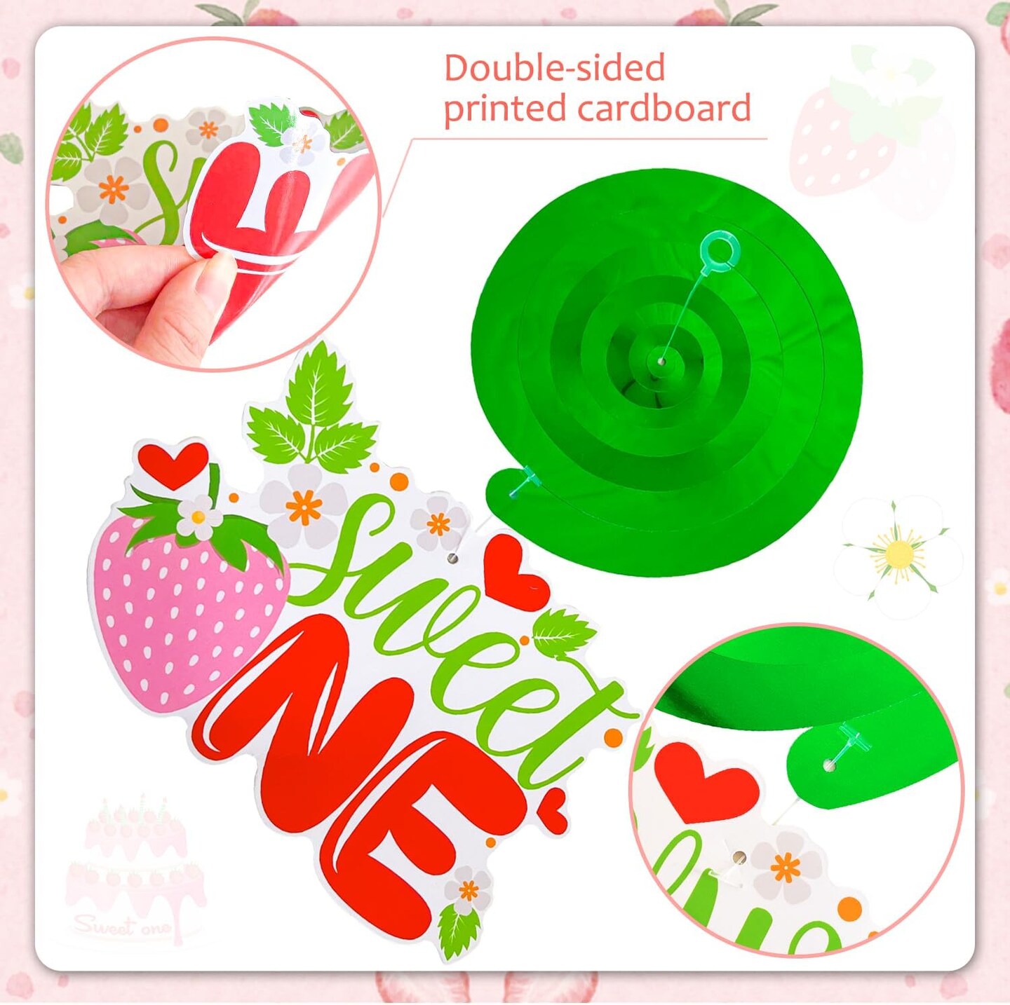 Berry First Birthday Hanging Swirls Strawberry Sweet One Party Decoration 20PCS Strawberry Hanging Streamer Strawberry 1st Birthday Party Decorations for Summer