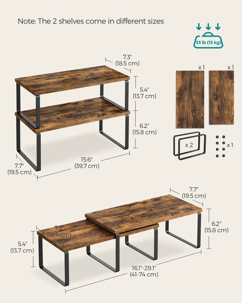 Set of 2 Multi Purpose Shelf Organizers Adjustable Stackable Racks for Kitchen Bathroom Bedroom Storage Solution