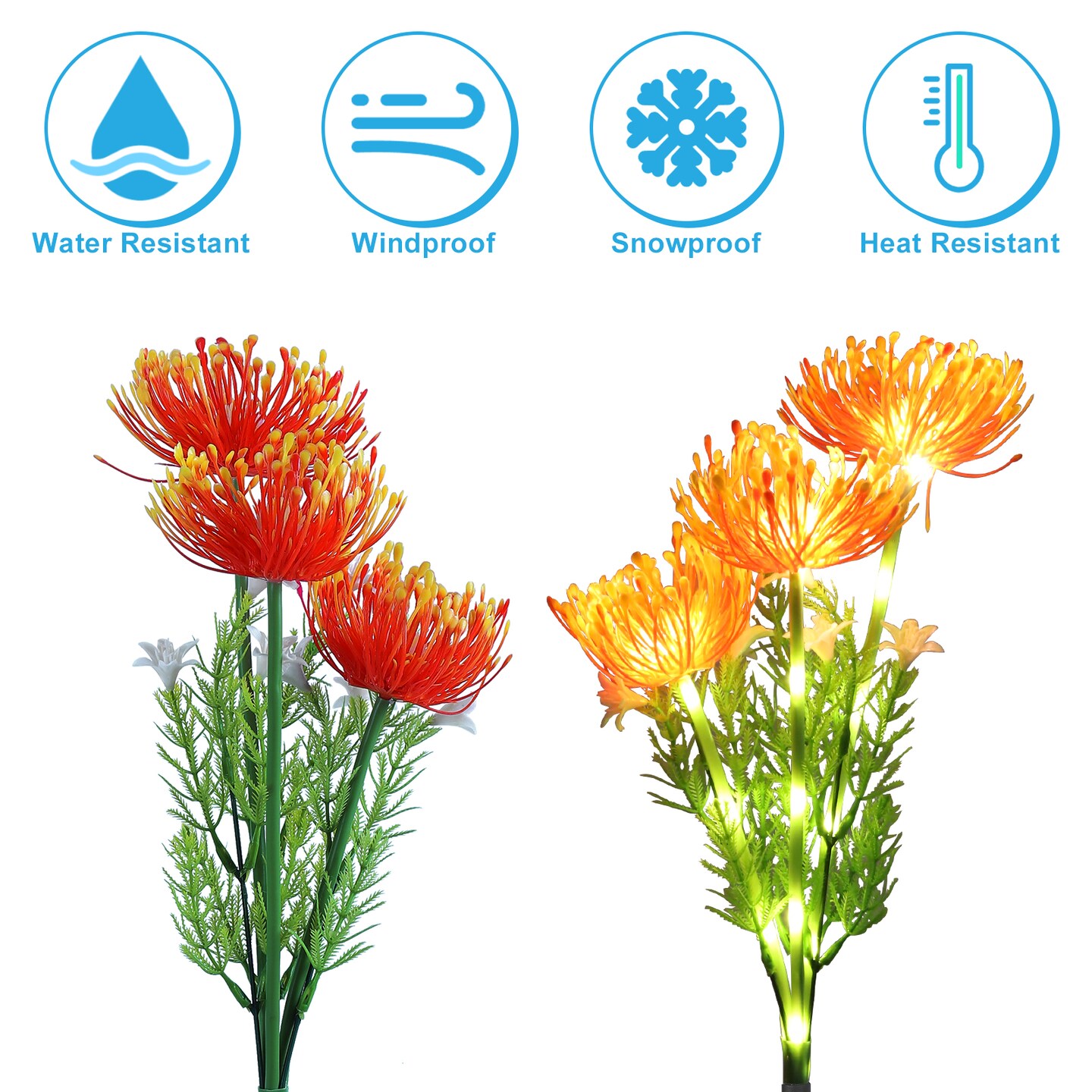 6-Pack Solar Flower Stake Lights, Orange Chrysanthemum LED Pathway Lights for Garden Decor