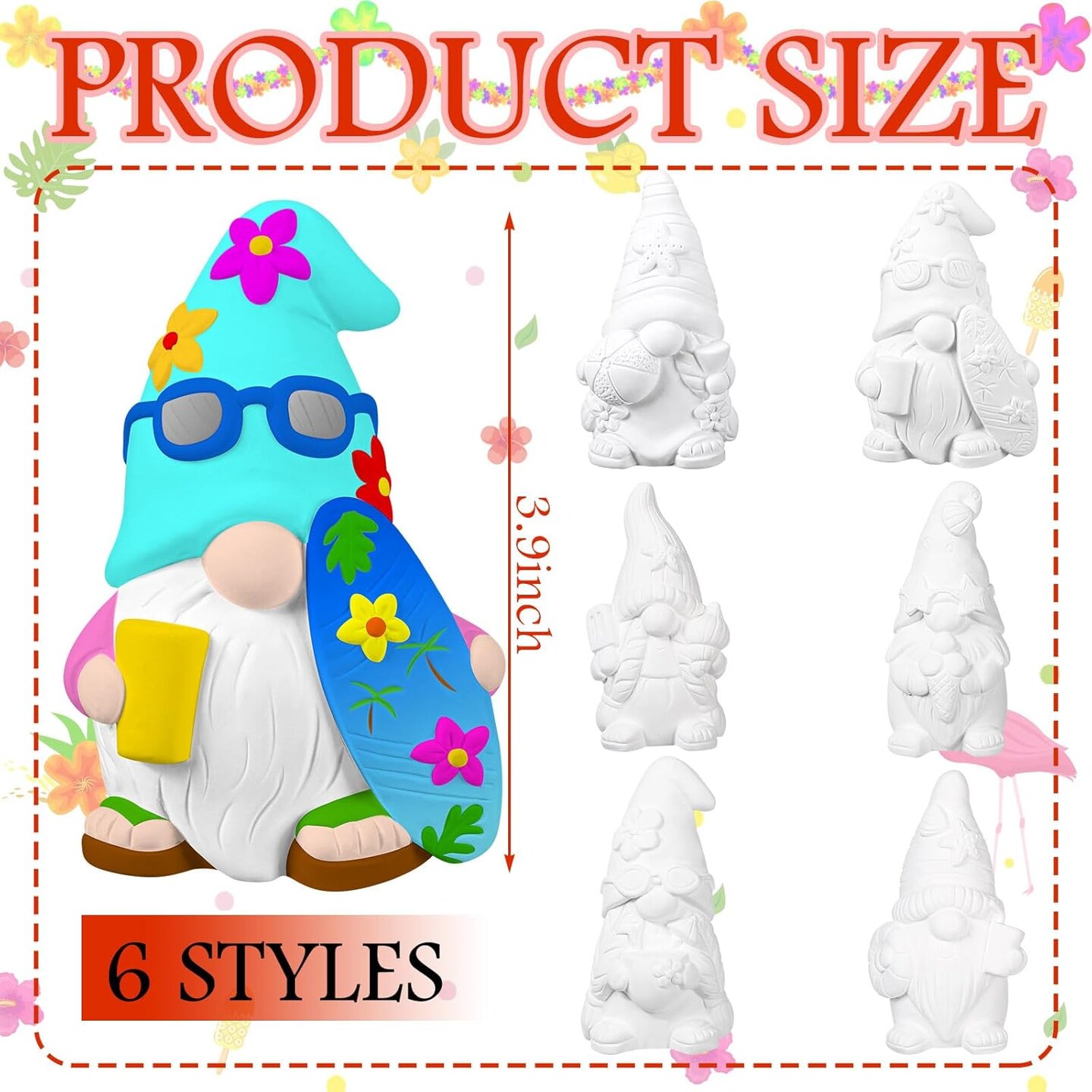 6 Set Paint Your Own Ceramic Gnome Kit – Unpainted DIY Plaster Gnome Statues with Paints, Brushes & Palette for Adults, Summer Arts & Crafts Home Decor Figurines