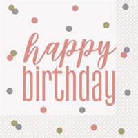 Glitz Rose Gold &#x22;Happy Birthday&#x22; Luncheon Napkins 16ct