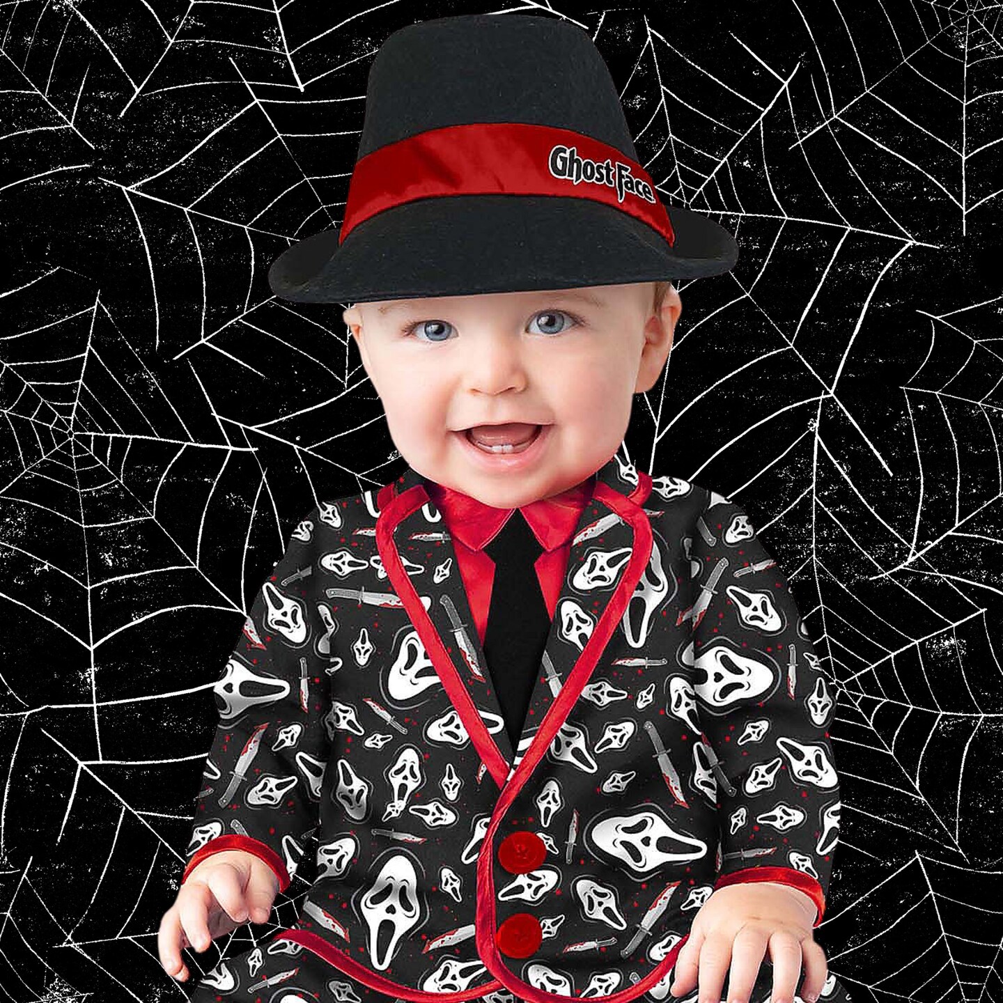 Eye Catching Toddler Ghost Face Party Suit Costume with Hat and Diaper Snaps