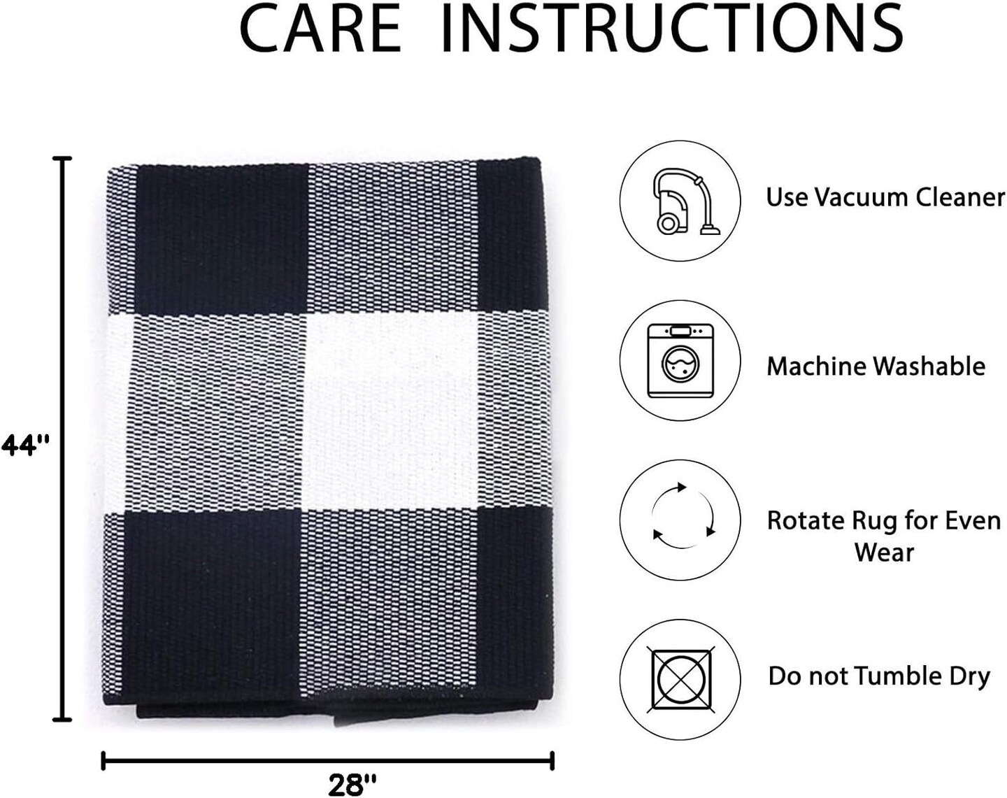 Cotton Buffalo Plaid Check Doormat - 27.5 x 43 Inches (Black and White)