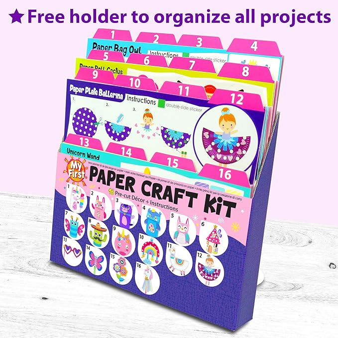 My First Unicorn Bunny Paper Craft Kit for Toddlers and Girls Age 3-8 Years Old, Include 18 Cute DIY Arts and Crafts Projects, Organized Art Activities Supplies Box Preschool Creative Toys