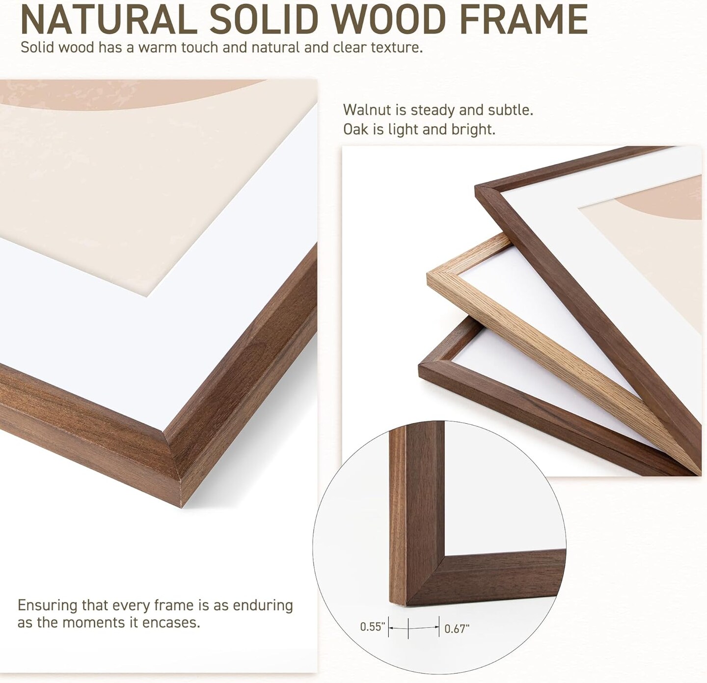 8x10 Picture Frame Set of 4 Natural Solid Walnut Photo Frames with 5x7 Removable Mat