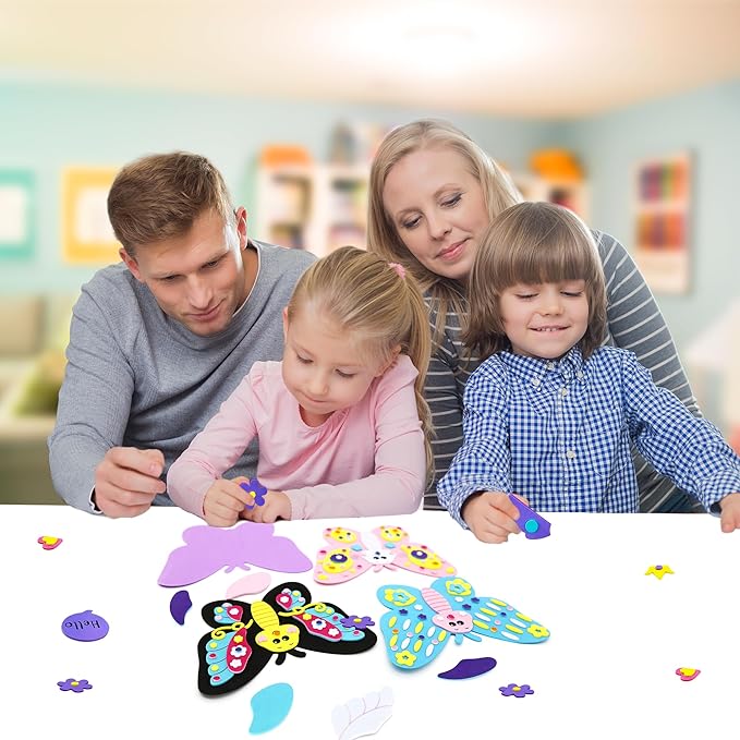4 Butterflies Foam Art Crafts Gift Kit, Creative Make Your Own Butterflies, Cartoon Paper Craft Projects for Kids Ages 4+ Toddler, Preschool Learning Toy for Birthday Party Favor Supplie