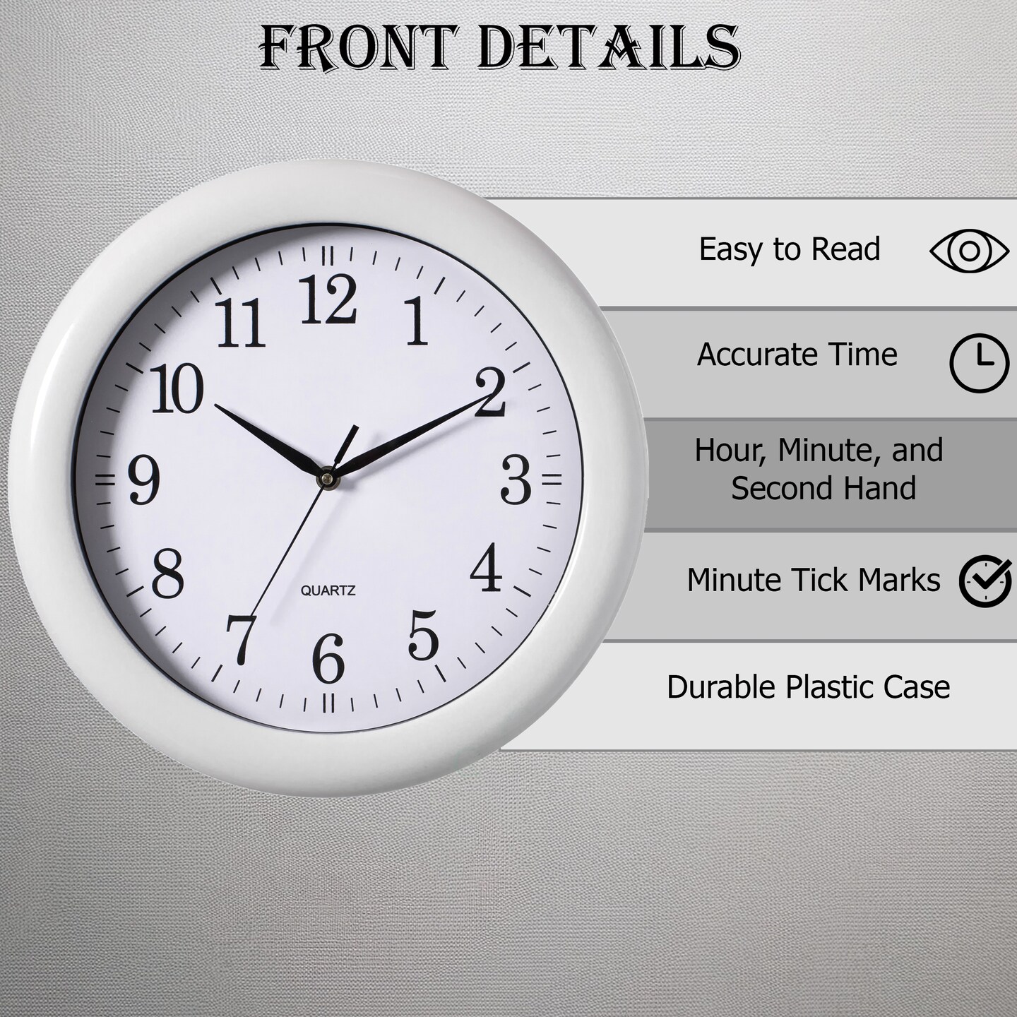 13.75 Inch Plastic Round Battery Operated Simple Modern Wall Clock - Office, ClassRoom, Livingroom, Dining Room, Bedroom and Kitchen Wall Decor