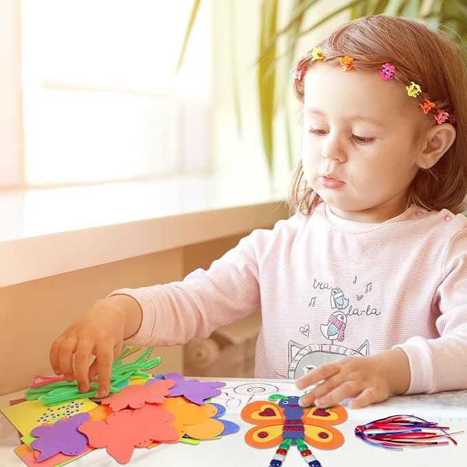 12 Pack Butterfly Craft for Kids Make Your Own Butterfly Foam Stickers with Beads DIY Arts and Crafts for Kids Boys Girls Party Favor Summer Fall Decoration Birthday Gifts