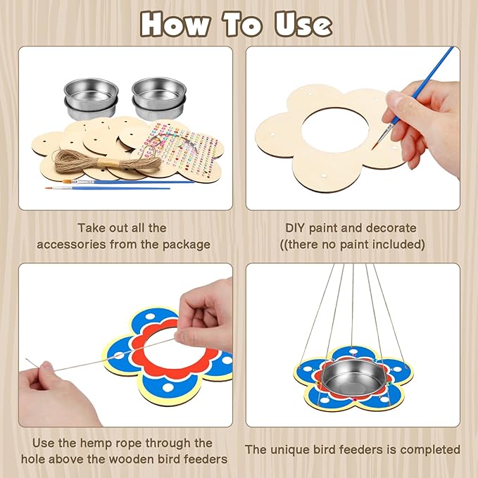 4 Pack Bird Feeder Kits for Kids Make Your Own Bird Feeders Wooden Art and Craft for Girls Boys Ornaments DIY to Paint Craft for Fall Garden Outdoor Decoration Winter Activities Project