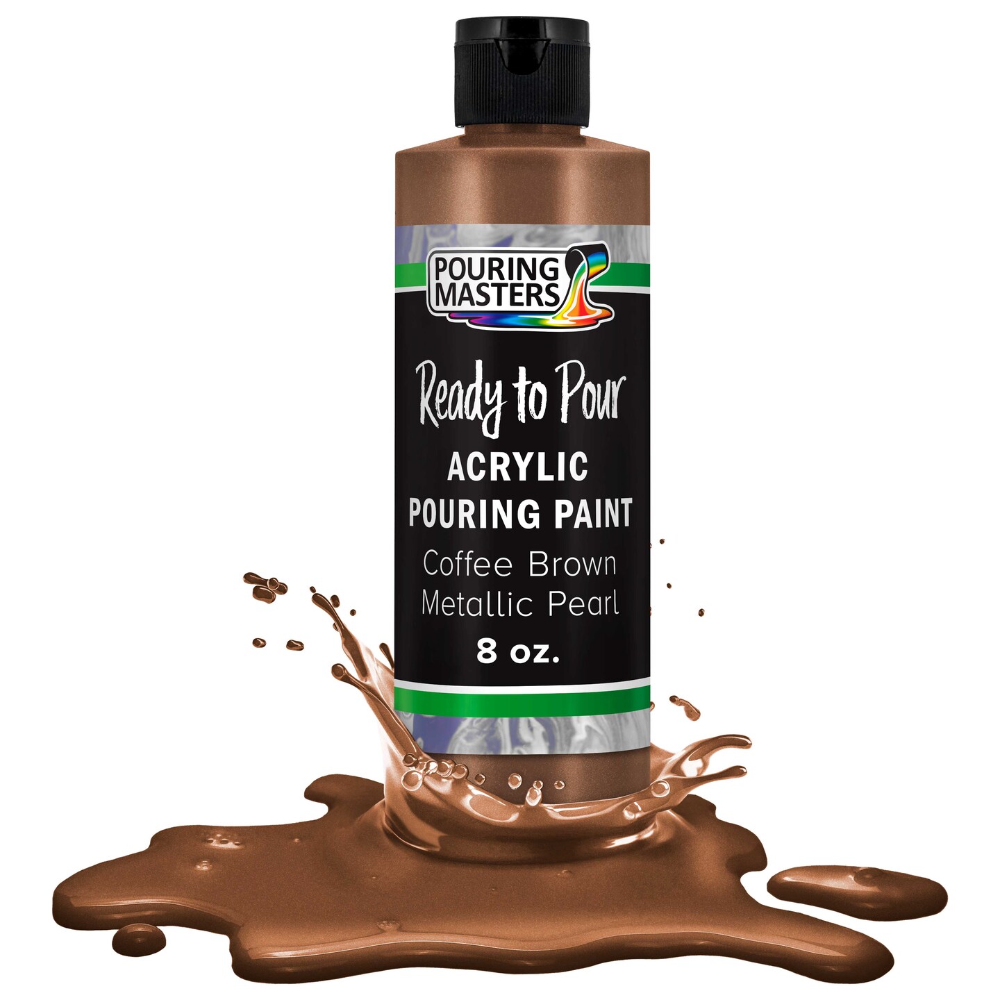 Pouring Masters Coffee Brown Metallic Pearl Ready to Pour Acrylic Pouring Paint - Premium 8-Ounce Pre-Mixed Fluid Acrylic Paint - Fluid Art Supplies for Canvas, Wood, Paper, Tile & Rocks