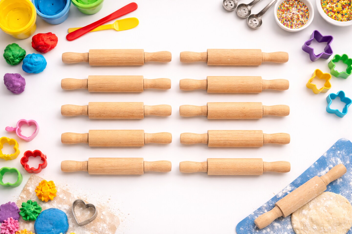 Wooden Rolling Pins 7" – 10 Pack for Kids Crafts, Baking Projects & Classroom Activities