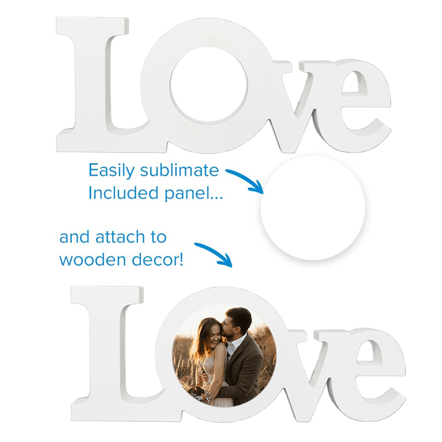 Sublimation Blank  White Coated Wood Word Blocks Home D&#xE9;cor for Mantle&#x2013; Sublimation Ready with 3.74&#x201D; Plate- Love