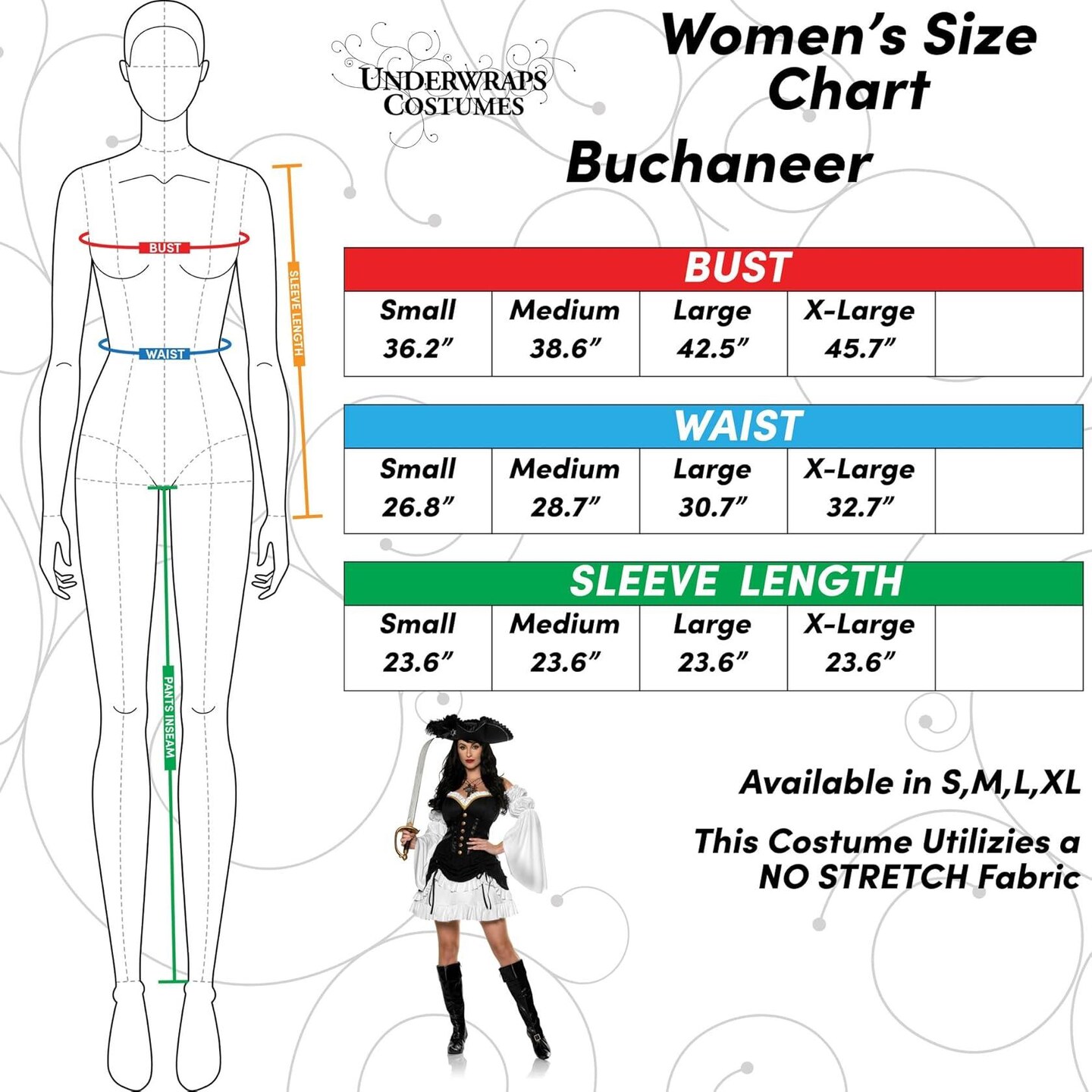 UNDERWRAPS Sexy Womens Pirate Costume - Buccaneer Dress Pirate Halloween Costumes Women (Womens Large (12-14)