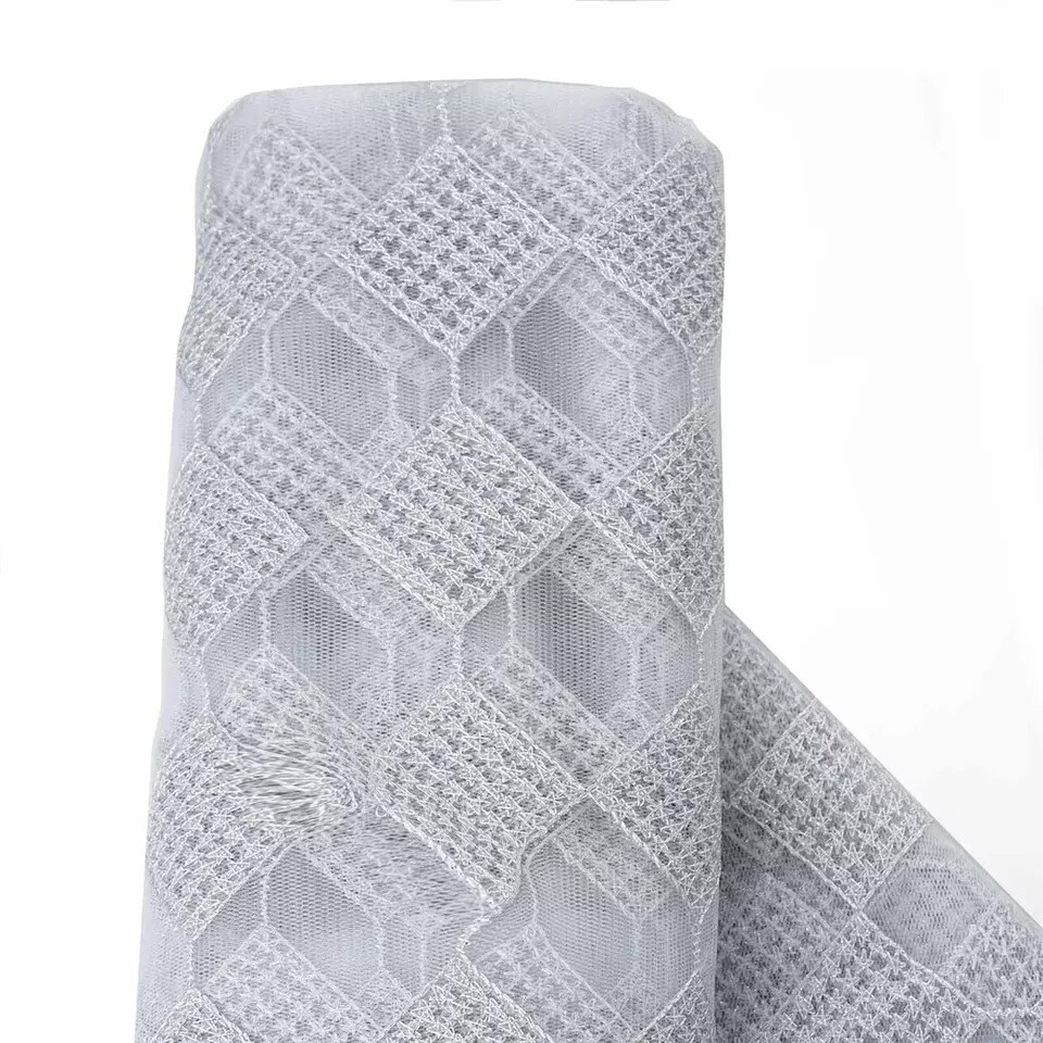 54&#x22; x 4 yards Silver White Checkered Polyester Fabric Bolt Craft Sewing Wedding