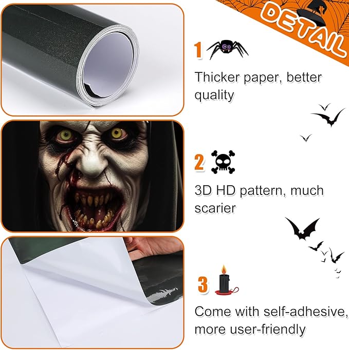 Halloween 3D Nun Door Cover Sticker, 30 x 80 Inch Halloween Door Decorations Lifelike Bloody Nun Wallpaper Cover for Front Door House Room Decor, Party Outdoor Supplies