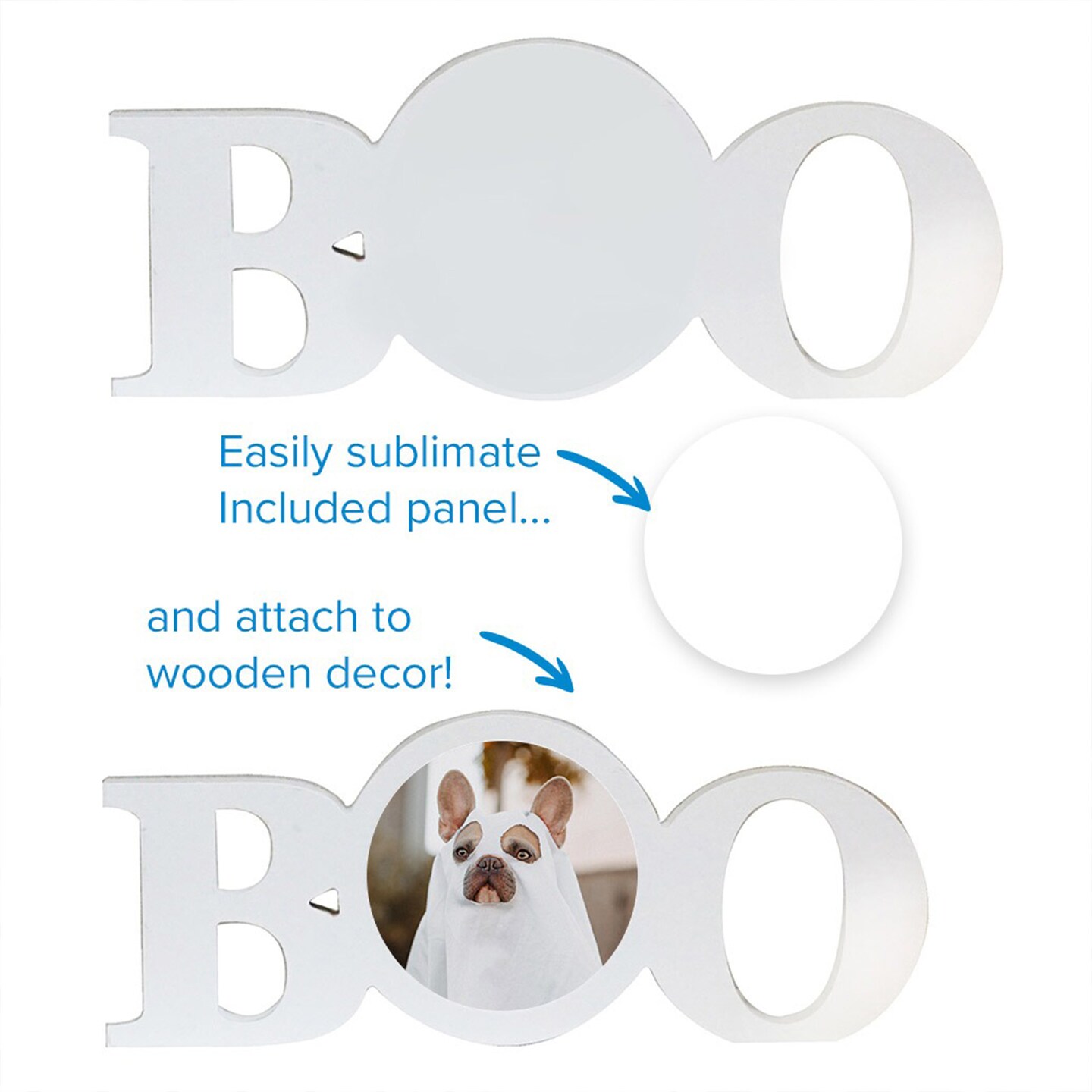 Sublimation Halloween White Coated Wood Word Blocks D&#xE9;cor for Halloween&#x2013; Sublimation Ready with 3.74&#x201D; Plate- Boo