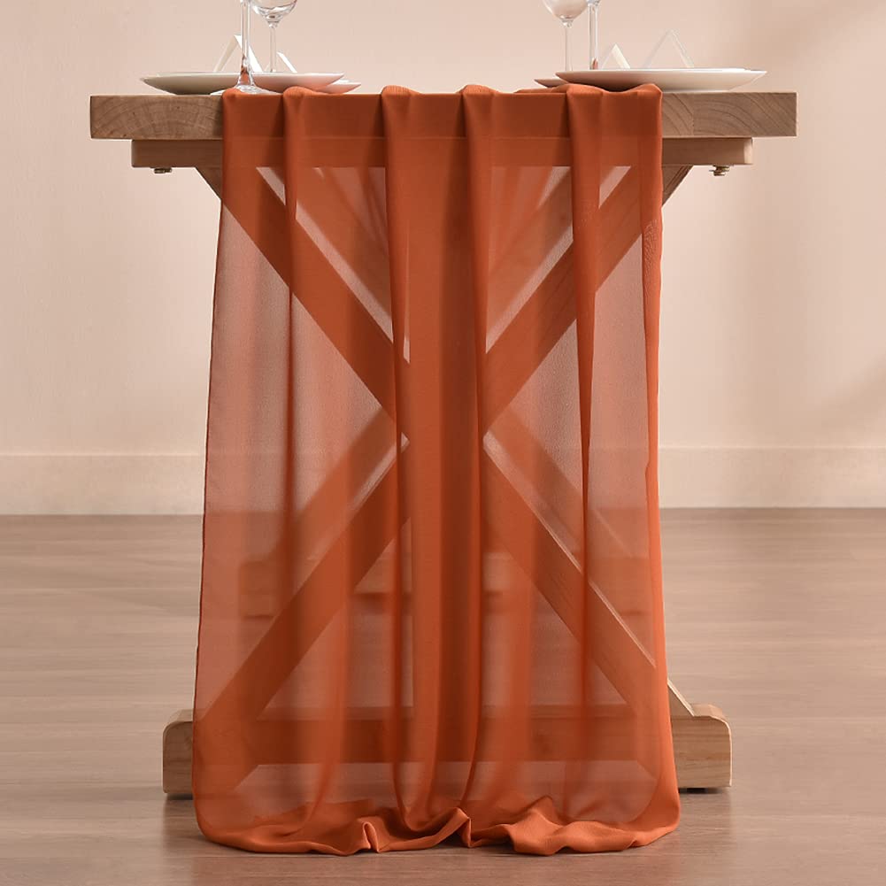 Socomi 10ft Terracotta Chiffon Table Runner 29x120 Inches Wedding Runner Sheer Thanksgiving Christmas Bridal Shower Decorations