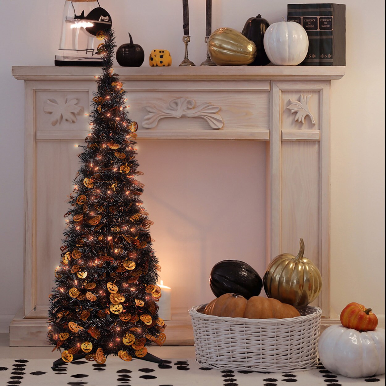 Northlight Pre-Lit Pop Up Artificial Jack O&#x27; Lantern Halloween Tree - 4&#x27; - Orange Lights