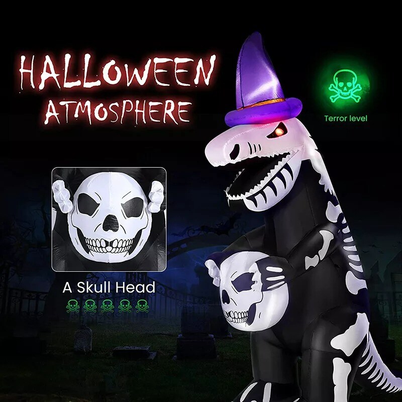 8ft Halloween Inflatable Blow up Skeleton Dinosaur w/ Flickering Eyes & Speaker
