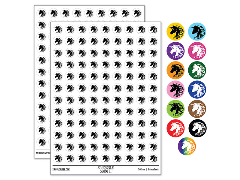 Unicorn Head Flowing Mane 200+ 0.50&#x22; Round Stickers